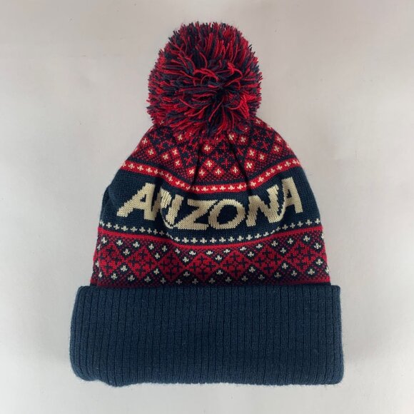 Arizona Wildcats NCAA Navy Blue Red Zephyr Pom Knit Beanie - Picture 2 of 4
